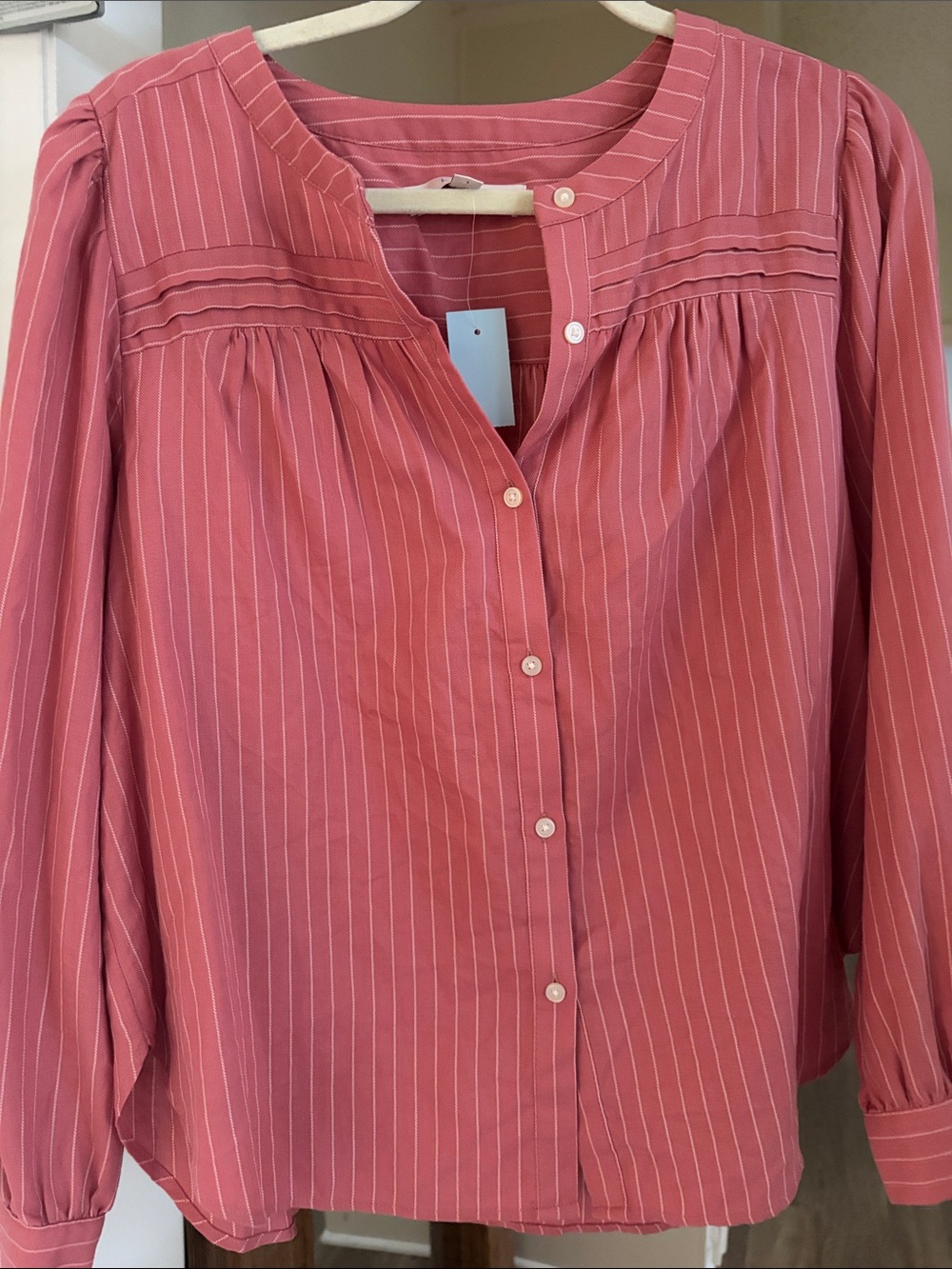 LOFT Pink Pinstripe Button-Down Blouse